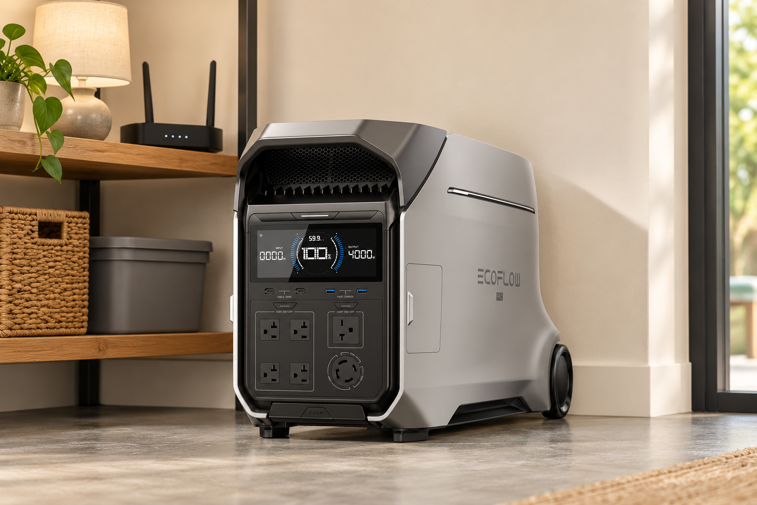 示意图：EcoFlow DELTA Pro 3 single unit reconstructed from ASIN B0D14FMFZD; AI illustration