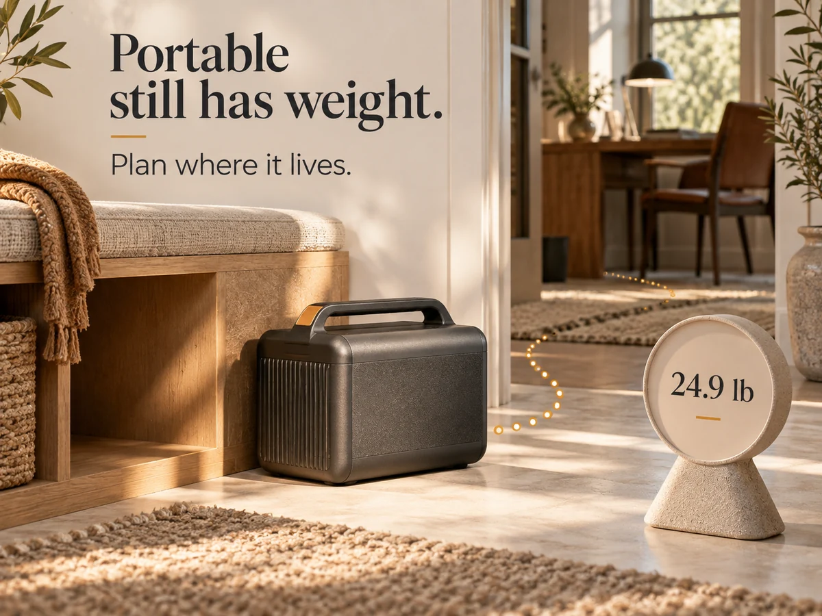 Illustration: A storage location and the manufacturer's 24.9lb weight