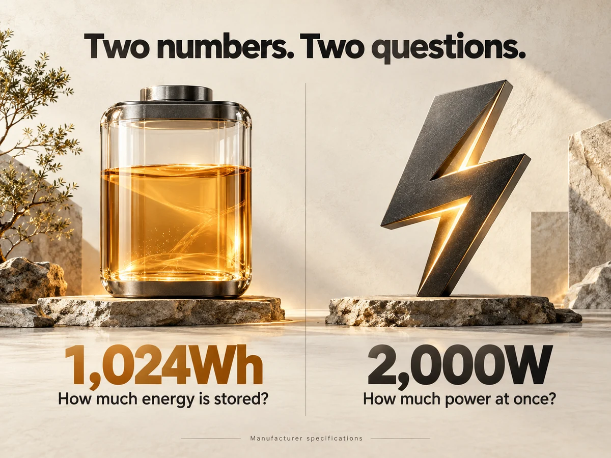 Illustration: Stored energy and simultaneous power explained as two separate specifications