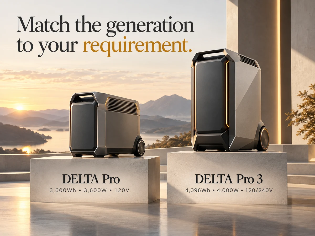 Illustration: Original conceptual forms compare DELTA Pro and DELTA Pro 3 specifications without implying scale